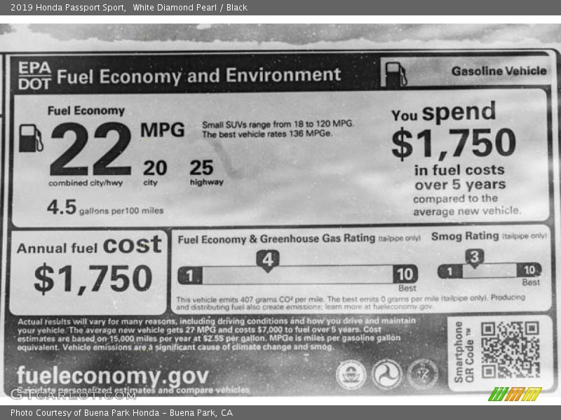 White Diamond Pearl / Black 2019 Honda Passport Sport