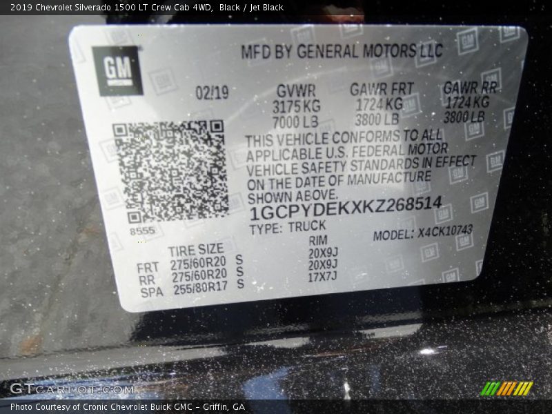 Black / Jet Black 2019 Chevrolet Silverado 1500 LT Crew Cab 4WD