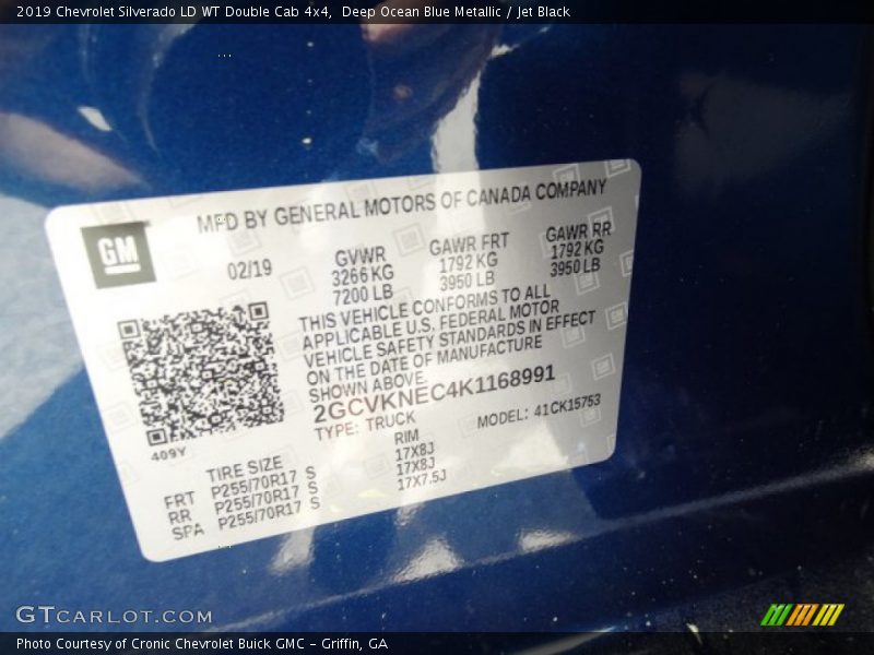 Deep Ocean Blue Metallic / Jet Black 2019 Chevrolet Silverado LD WT Double Cab 4x4