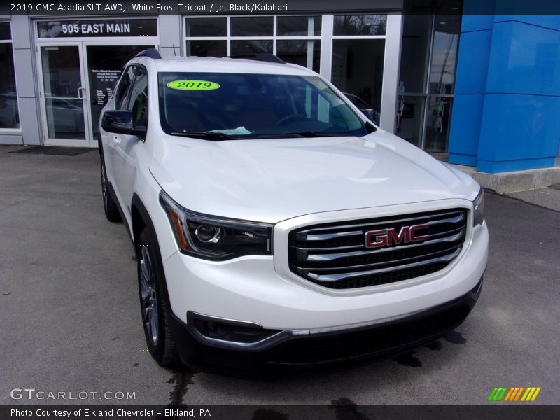 White Frost Tricoat / Jet Black/Kalahari 2019 GMC Acadia SLT AWD