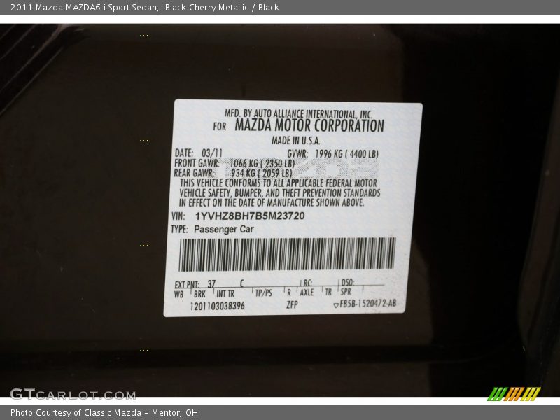 Black Cherry Metallic / Black 2011 Mazda MAZDA6 i Sport Sedan