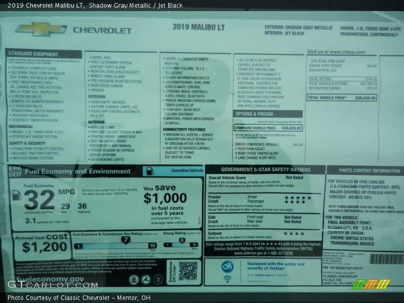 Shadow Gray Metallic / Jet Black 2019 Chevrolet Malibu LT