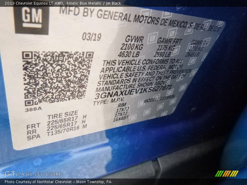 Kinetic Blue Metallic / Jet Black 2019 Chevrolet Equinox LT AWD