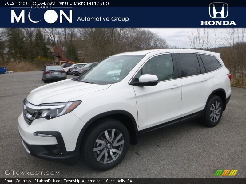 White Diamond Pearl / Beige 2019 Honda Pilot EX-L AWD