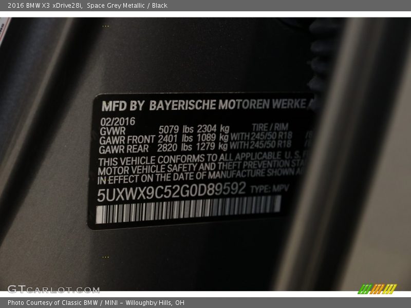 Space Grey Metallic / Black 2016 BMW X3 xDrive28i
