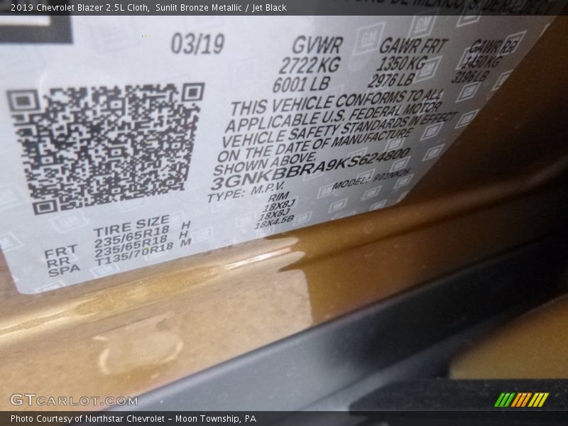 Sunlit Bronze Metallic / Jet Black 2019 Chevrolet Blazer 2.5L Cloth