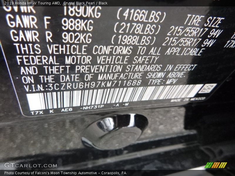 Crystal Black Pearl / Black 2019 Honda HR-V Touring AWD
