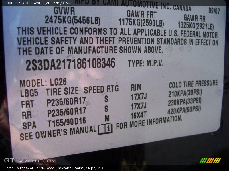 Jet Black / Grey 2008 Suzuki XL7 AWD