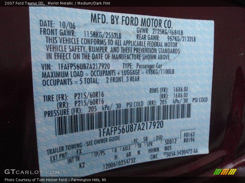 Merlot Metallic / Medium/Dark Flint 2007 Ford Taurus SEL