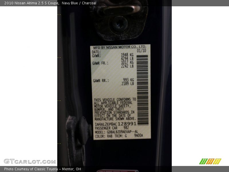 Navy Blue / Charcoal 2010 Nissan Altima 2.5 S Coupe