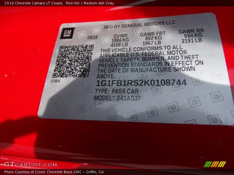 Red Hot / Medium Ash Gray 2019 Chevrolet Camaro LT Coupe