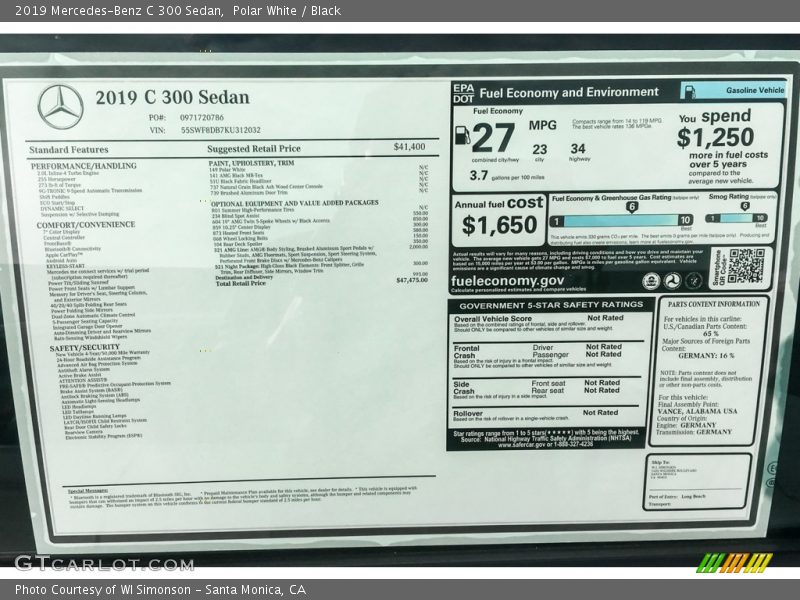 Polar White / Black 2019 Mercedes-Benz C 300 Sedan