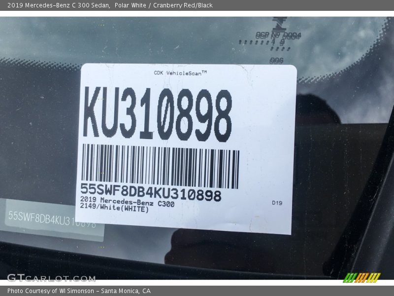 Polar White / Cranberry Red/Black 2019 Mercedes-Benz C 300 Sedan