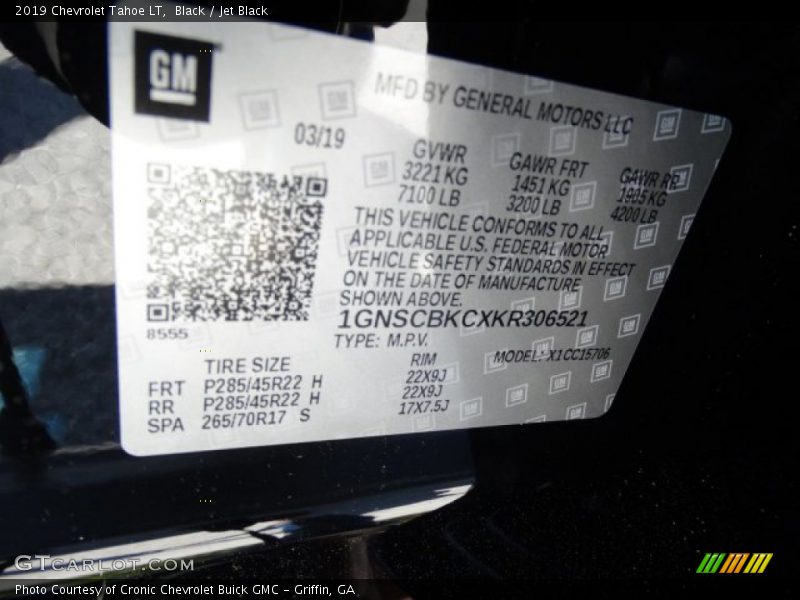 Black / Jet Black 2019 Chevrolet Tahoe LT