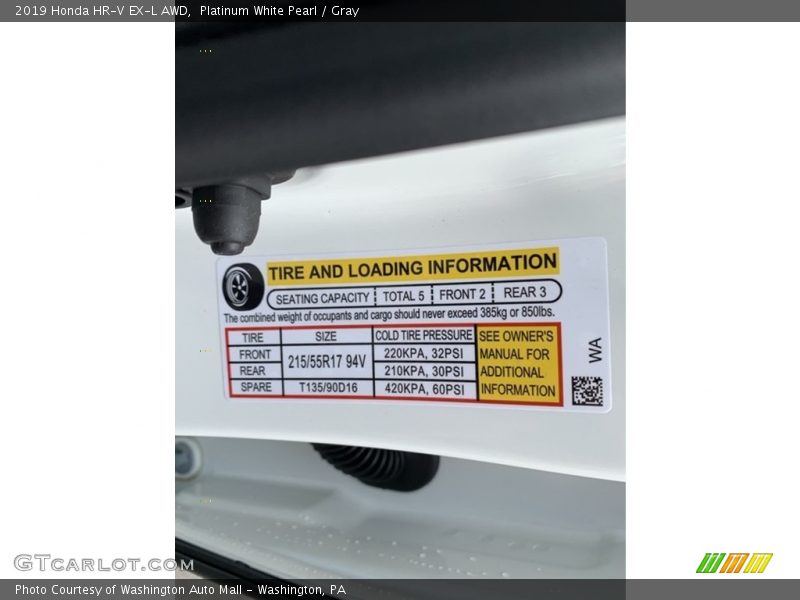 Platinum White Pearl / Gray 2019 Honda HR-V EX-L AWD
