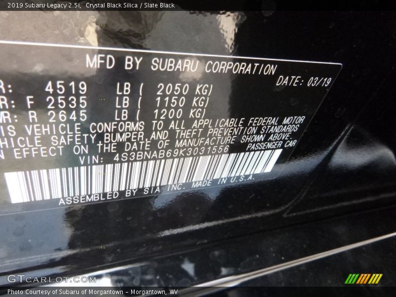 Crystal Black Silica / Slate Black 2019 Subaru Legacy 2.5i