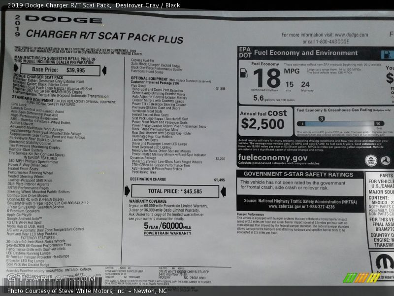  2019 Charger R/T Scat Pack Window Sticker