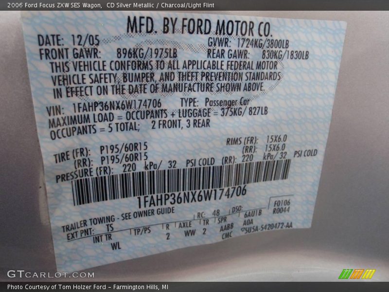 CD Silver Metallic / Charcoal/Light Flint 2006 Ford Focus ZXW SES Wagon