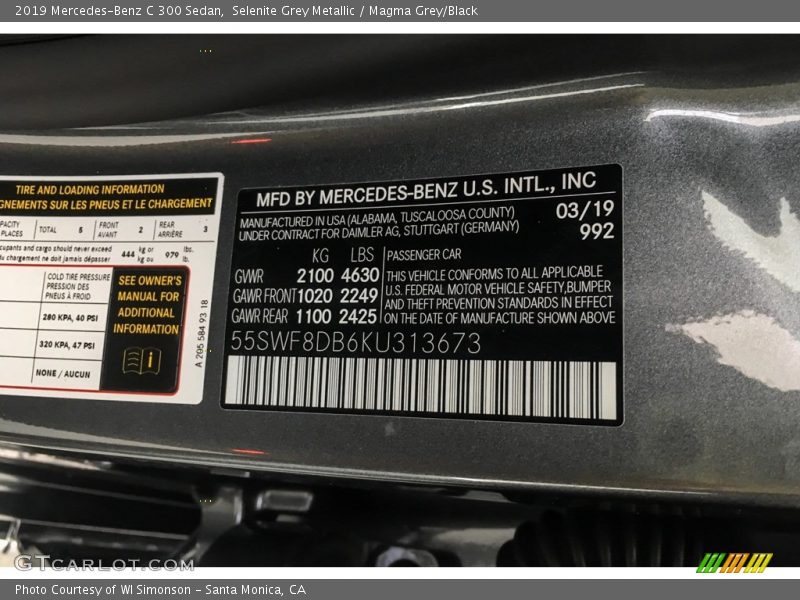 Selenite Grey Metallic / Magma Grey/Black 2019 Mercedes-Benz C 300 Sedan