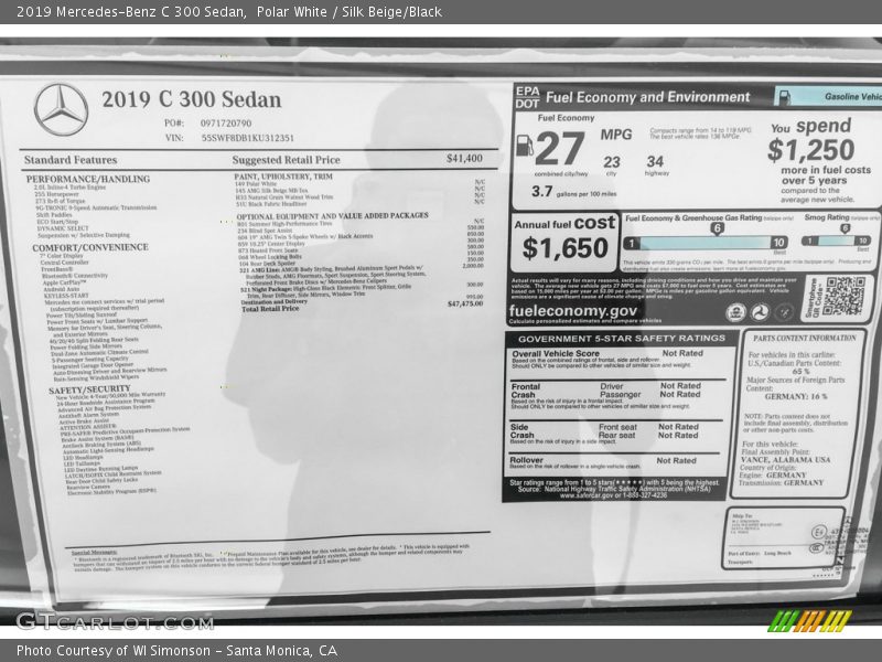 Polar White / Silk Beige/Black 2019 Mercedes-Benz C 300 Sedan