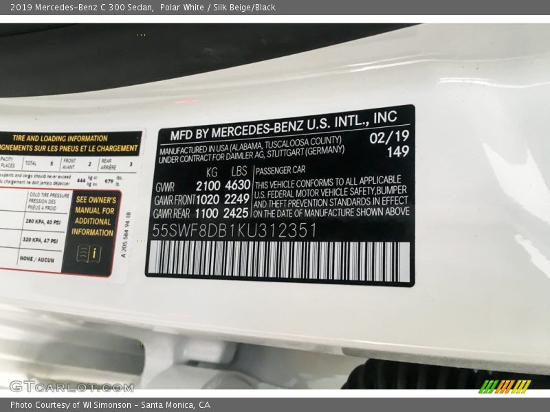 Polar White / Silk Beige/Black 2019 Mercedes-Benz C 300 Sedan