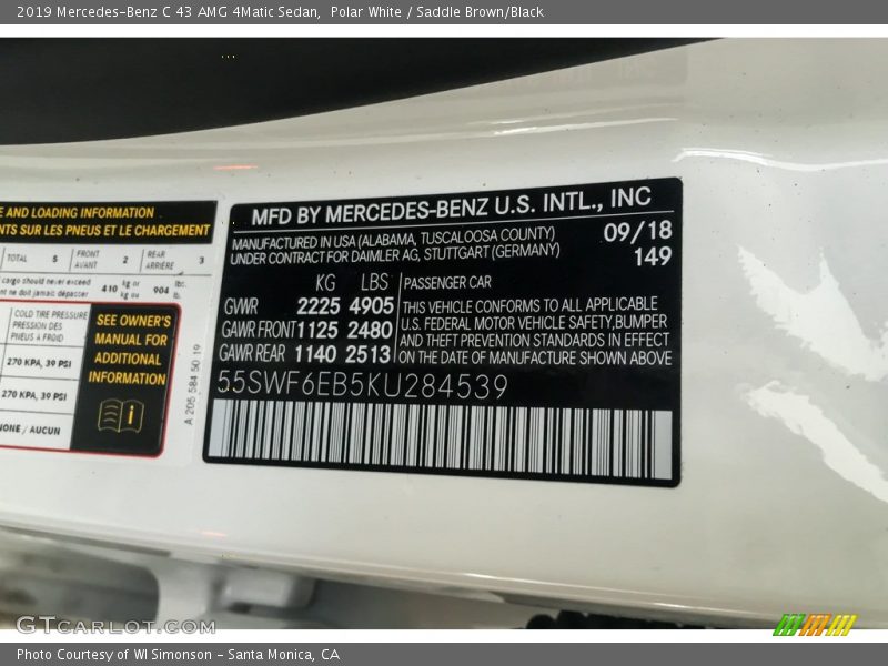 Polar White / Saddle Brown/Black 2019 Mercedes-Benz C 43 AMG 4Matic Sedan
