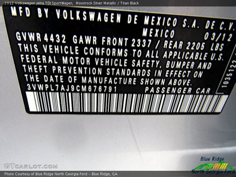 Moonrock Silver Metallic / Titan Black 2012 Volkswagen Jetta TDI SportWagen