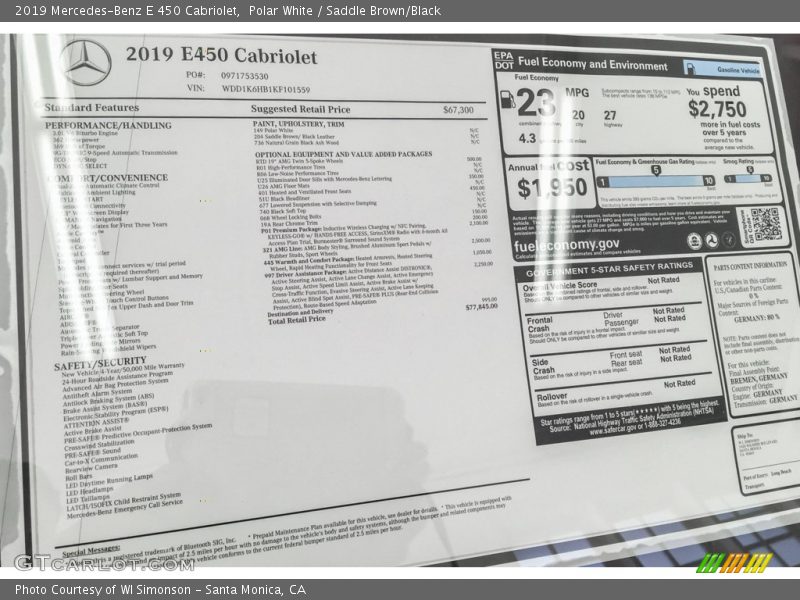 Polar White / Saddle Brown/Black 2019 Mercedes-Benz E 450 Cabriolet