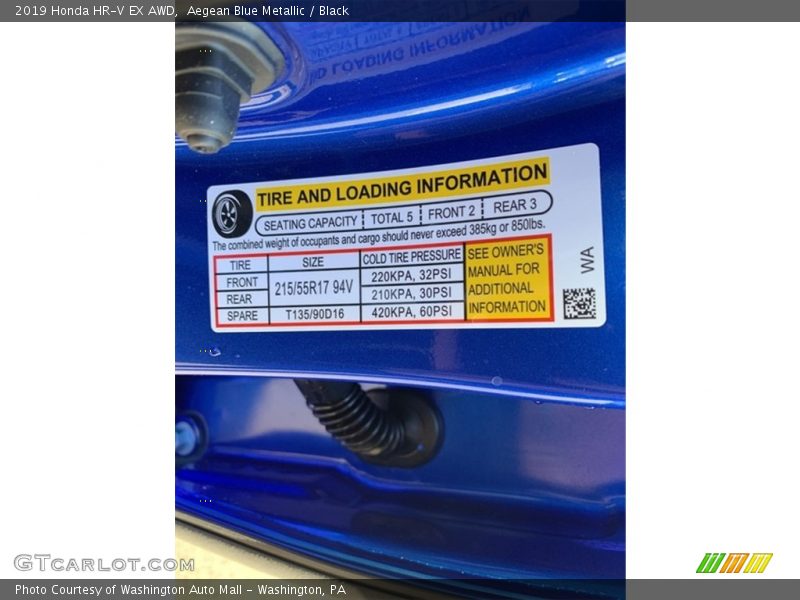 Aegean Blue Metallic / Black 2019 Honda HR-V EX AWD