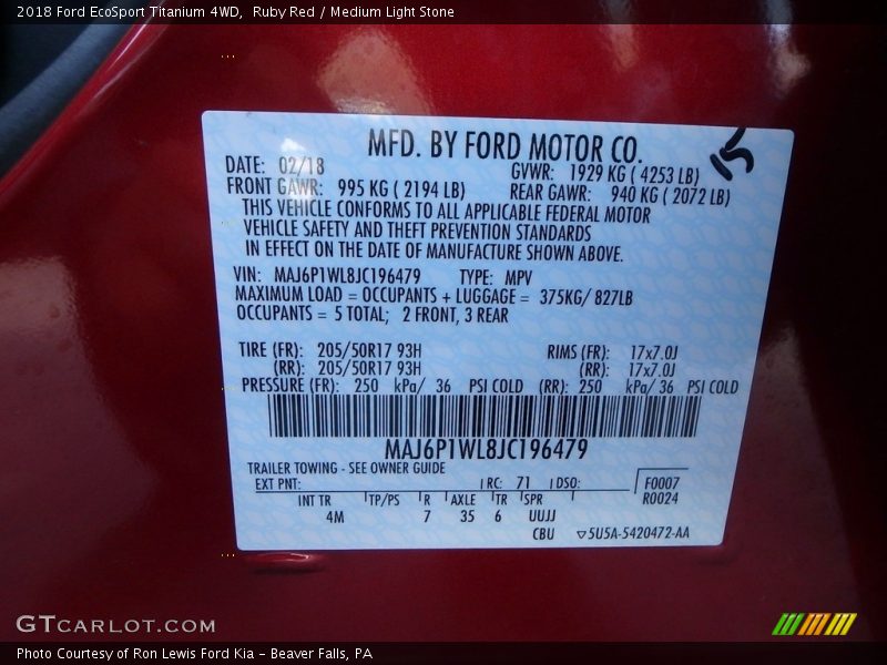 Ruby Red / Medium Light Stone 2018 Ford EcoSport Titanium 4WD
