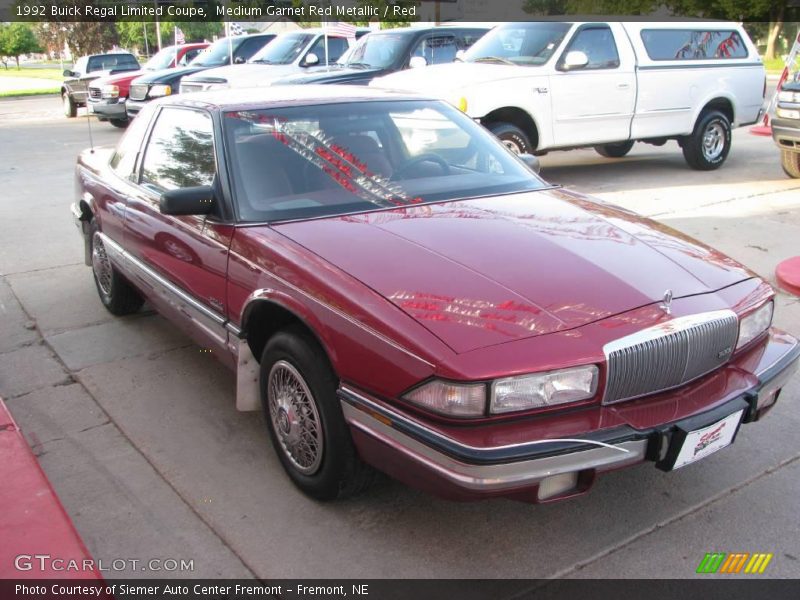 Medium Garnet Red Metallic / Red 1992 Buick Regal Limited Coupe