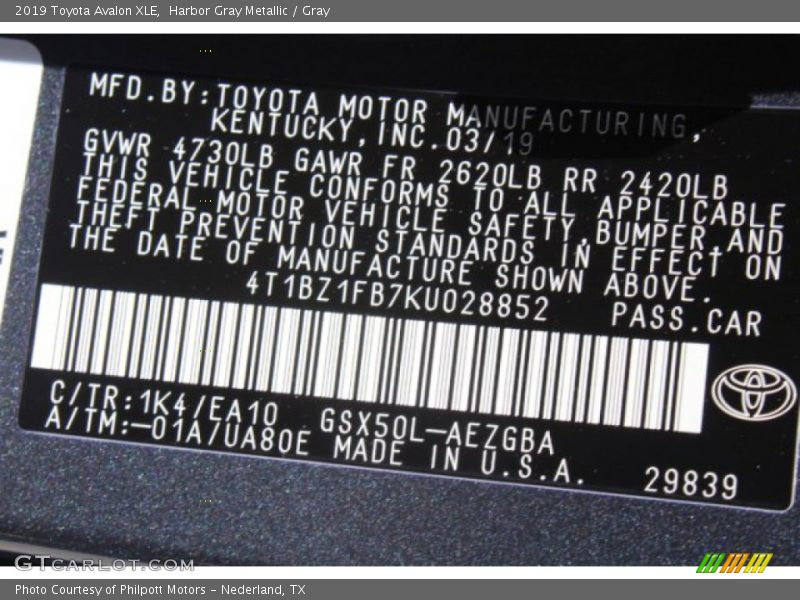 Harbor Gray Metallic / Gray 2019 Toyota Avalon XLE