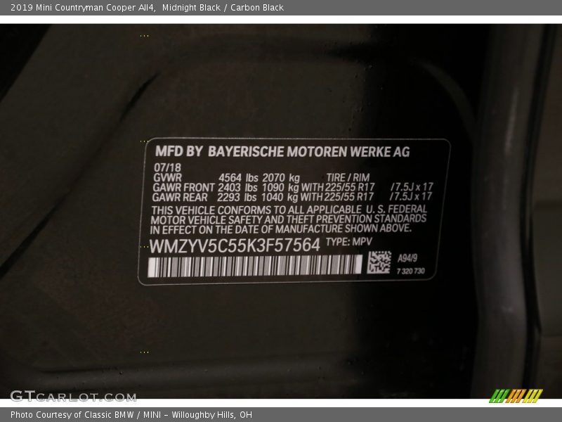 Midnight Black / Carbon Black 2019 Mini Countryman Cooper All4