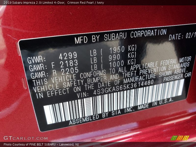 Crimson Red Pearl / Ivory 2019 Subaru Impreza 2.0i Limited 4-Door
