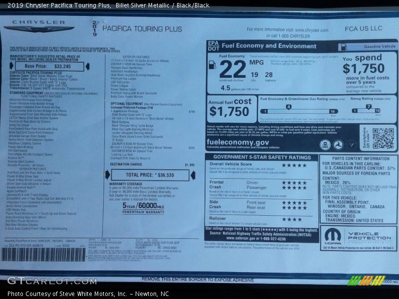 Billet Silver Metallic / Black/Black 2019 Chrysler Pacifica Touring Plus