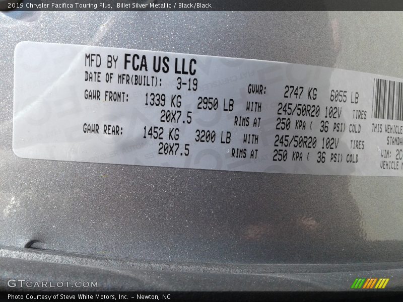 Billet Silver Metallic / Black/Black 2019 Chrysler Pacifica Touring Plus