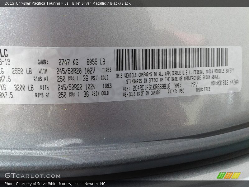 Billet Silver Metallic / Black/Black 2019 Chrysler Pacifica Touring Plus