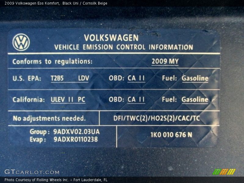 Black Uni / Cornsilk Beige 2009 Volkswagen Eos Komfort