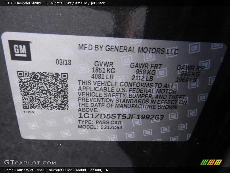 Nightfall Gray Metallic / Jet Black 2018 Chevrolet Malibu LT