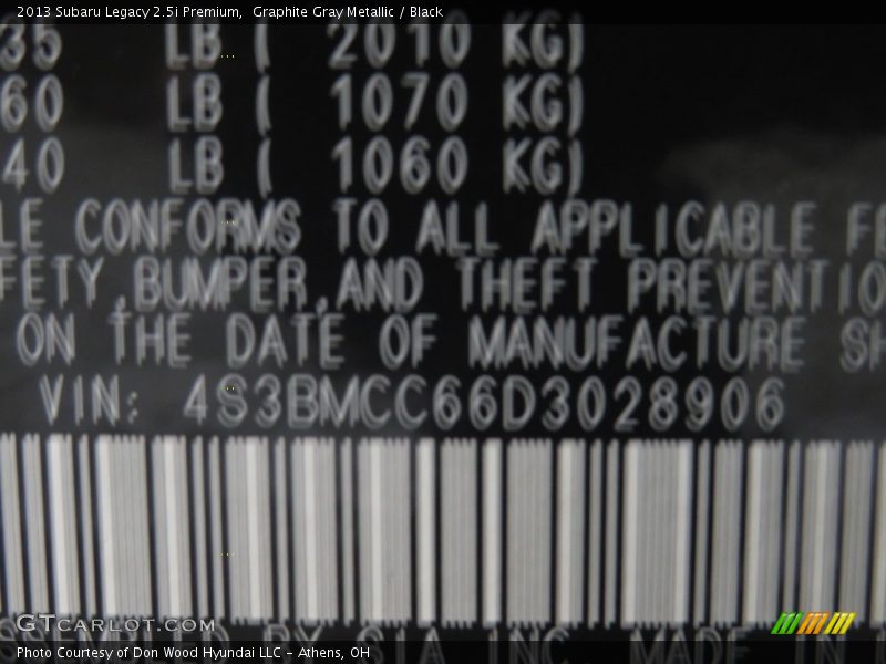 Graphite Gray Metallic / Black 2013 Subaru Legacy 2.5i Premium