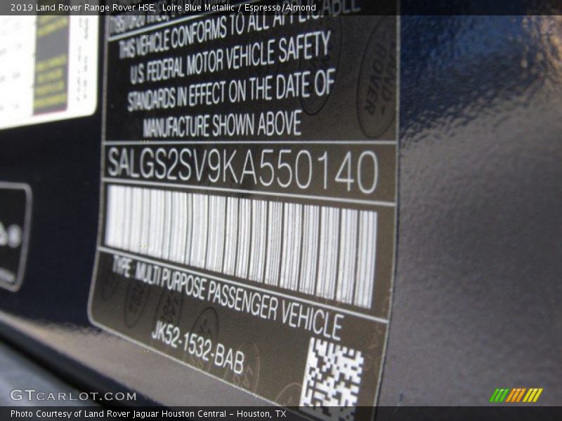 Loire Blue Metallic / Espresso/Almond 2019 Land Rover Range Rover HSE