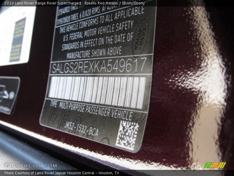 Rosello Red Metallic / Ebony/Ebony 2019 Land Rover Range Rover Supercharged