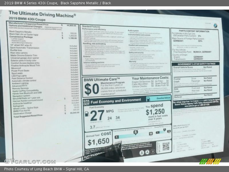 Black Sapphire Metallic / Black 2019 BMW 4 Series 430i Coupe