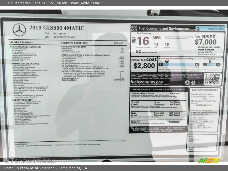  2019 GLS 550 4Matic Window Sticker