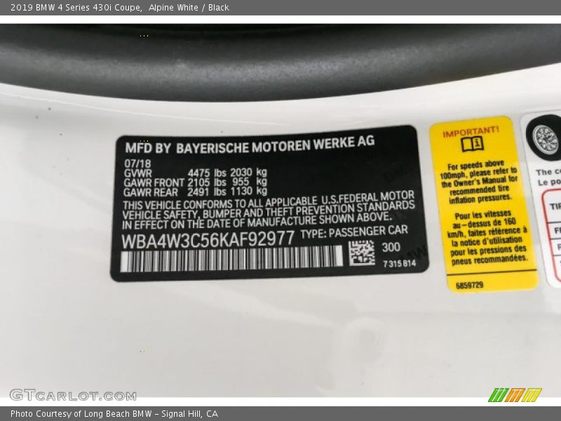 Alpine White / Black 2019 BMW 4 Series 430i Coupe