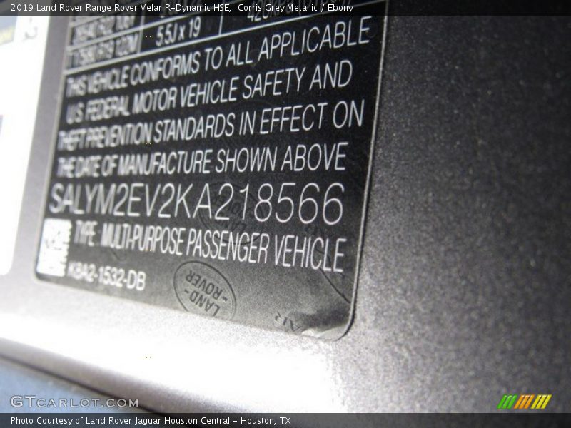 Corris Grey Metallic / Ebony 2019 Land Rover Range Rover Velar R-Dynamic HSE