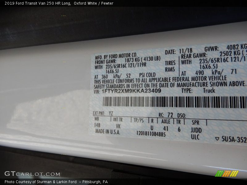 Oxford White / Pewter 2019 Ford Transit Van 250 HR Long