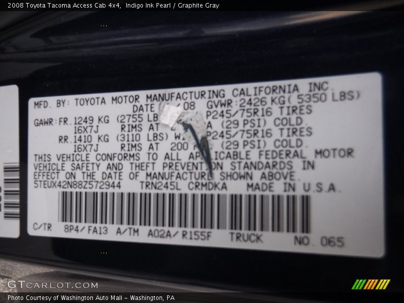 Indigo Ink Pearl / Graphite Gray 2008 Toyota Tacoma Access Cab 4x4