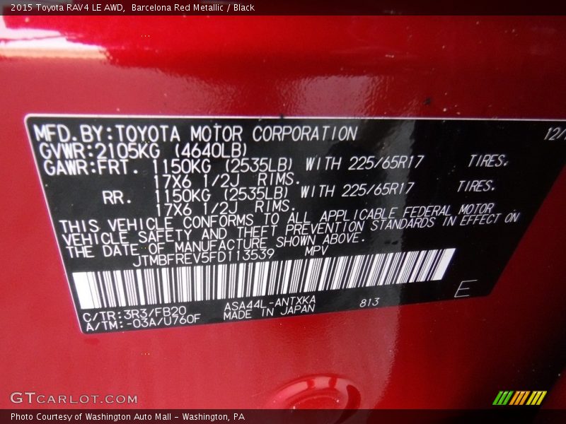 Barcelona Red Metallic / Black 2015 Toyota RAV4 LE AWD