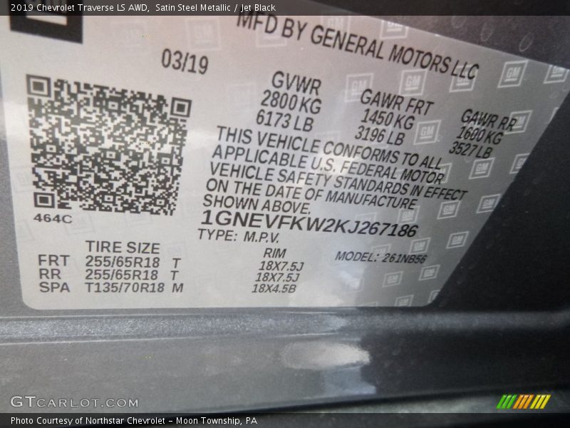 Satin Steel Metallic / Jet Black 2019 Chevrolet Traverse LS AWD